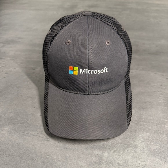 Vintage Microsoft Hat Mens Grey Black Camo Tech Software Mesh Trucker Cap XBox